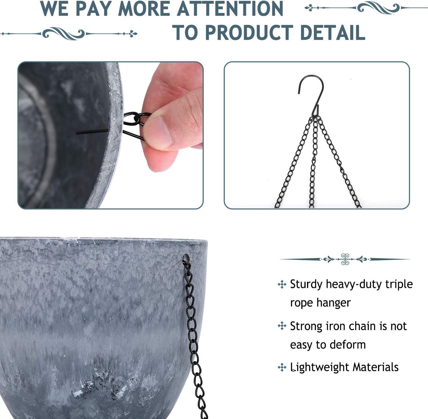 UPMCT Hanging Planters for Outdoor Indoor, 8 Inch Hanging Flower Pots Planter Basket with Drain Hole and Plugs Modern Decorative Plant Containers, Gray Blue: Garden & Outdoor