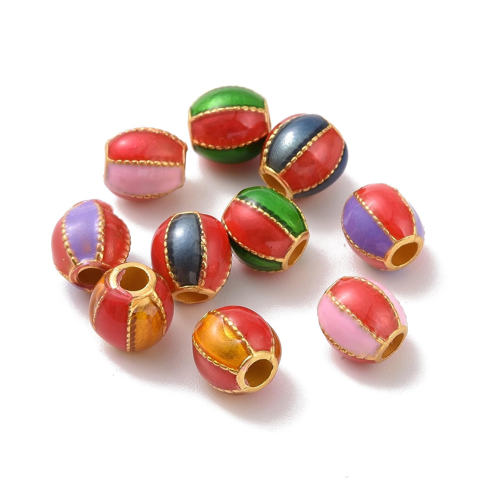 KitBeads 100Pcs Random Enamel Lantern Beads Round Shaped Barrel Beads Colourful Oval Drum Beads for Jewellery Making Bracelets Necklace Craft Bulk