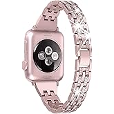 Secbolt Bling Bands Compatible with Apple Watch Band 38mm 40mm 41mm 42mm 44mm 45mm 46mm 49mm Women iWatch SE Series 11 10 9 8 7 6 5 4 3 2 1, Dressy Jewelry Metal Wristband Strap Diamond Rhinestone