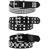 YOGEYOGE Black Studded Belt, 3 Pcs Y2K Belt Star Goth Punk Rock Double Grommet with Bright Pyramid Studded for Women Men