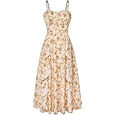 Belle Poque Sun Dresses for Women Spring Summer Floral Midi Flowy Spaghetti Ruffle Wedding Guest Tea Party Dress