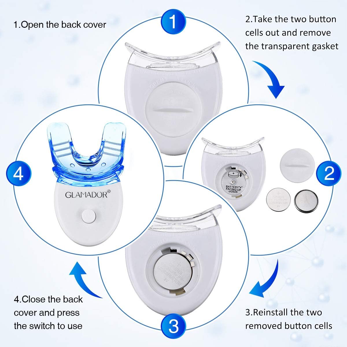 Teeth Whitening Kit with LED Light, GLAMADOR Professional Dental Teeth Whitener with 12pcs Whitening Gel, 3 Soothing Gel, Sensitive Direct Tooth Whitener Safety Use for Home and Travel: Health & Personal Care