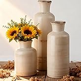 Ceramic Vase Set of 3,Small Rustic Flower Vases for Home Decor,Farmhouse Bud Vases for Flowers,Minimalist Decorative Vase for Table Centerpiece,Shelf,Mantel & Wedding