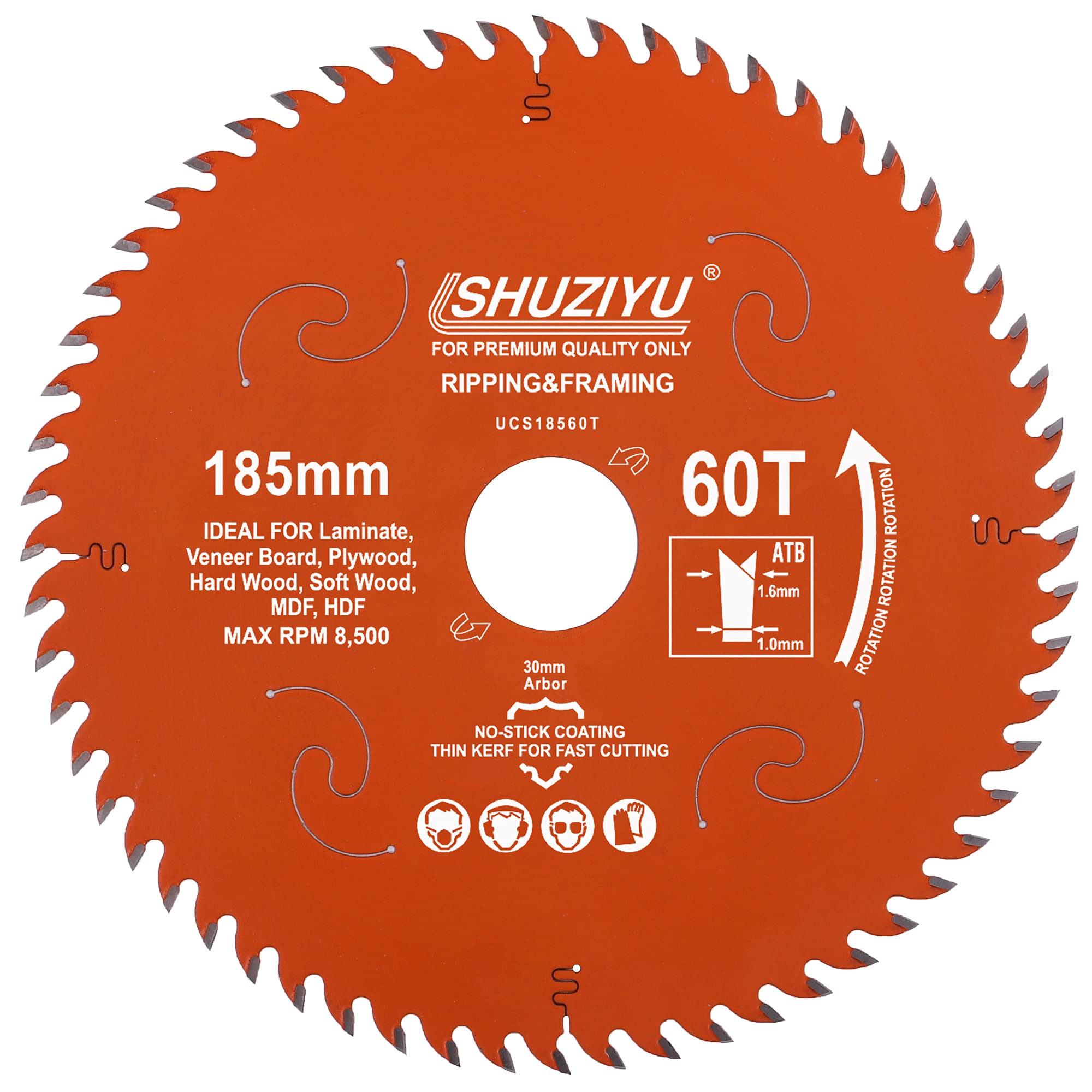 LSHUZIYU, 185mm 60T, Thin Kerf 1.6mm. Arbor 30mm with 25.4-22.23-20mm Washer. Wood Cutting Circular Saw Blade