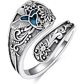 LEECCI Hummingbird/Butterfly/Dragonfly/Bee Spoon Rings 925 Sterling Silver Adjustable Madam Sunflower Animal Jewelry Ring Gifts for Women Birthday