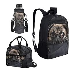 Glomenade Jeans Pug Print 3pcs Backpack Set for