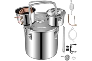 Doniks Alcohol Still 5Gal Steel Water Alcohol Distiller Copper Tube water distiller Home Brewing Kit Build-in Thermometer for DIY Whisky Gin Brandy Making