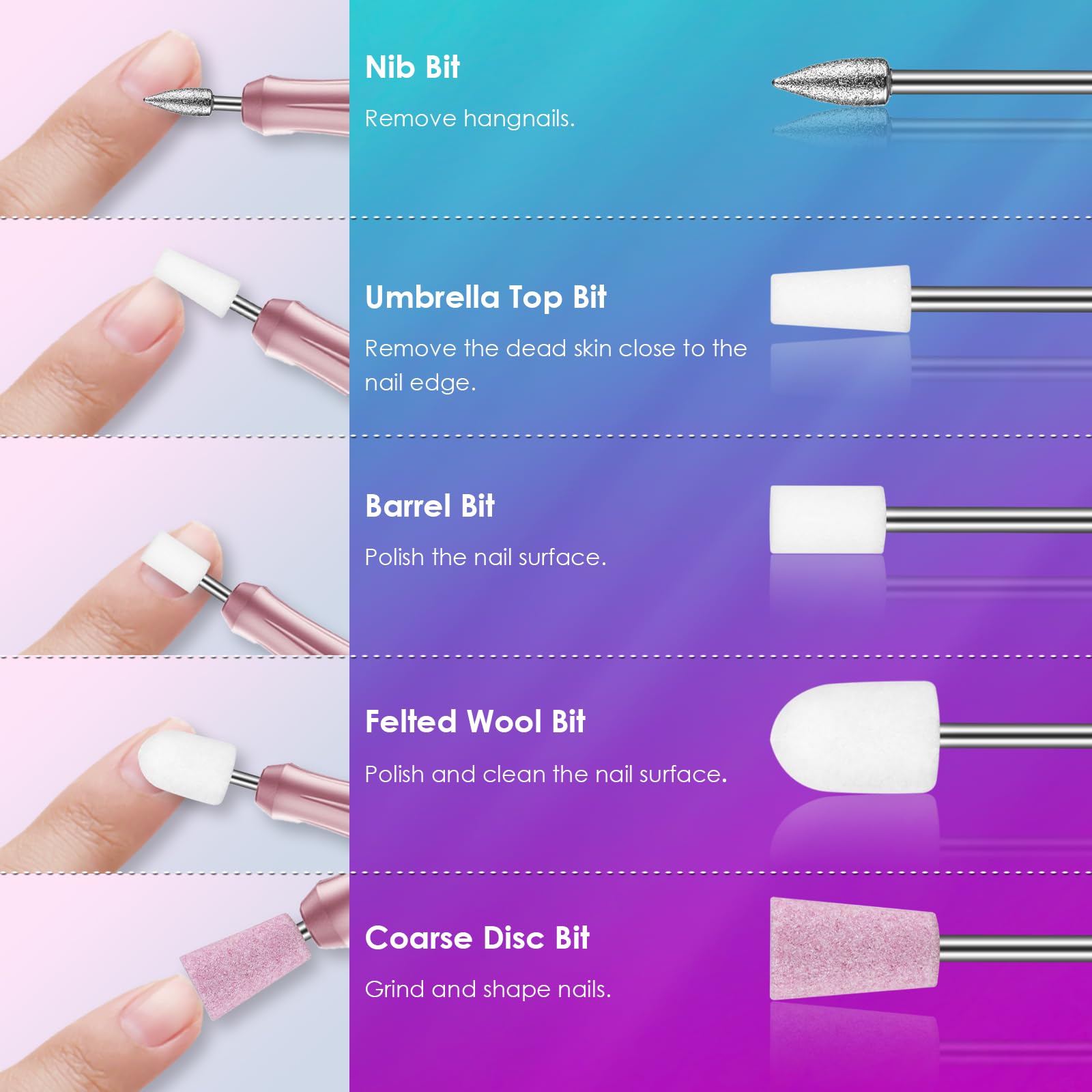 26pcs Nail Drill Bits Set, 3/32inch Professional Ceramic Safety Bits for Nail Drill, Diamond Cuticle Efile Nail Drill Bits, Remover Bits for Acrylic Gel Nail Tech Manicure Pedicure, Home Salon - Image 4