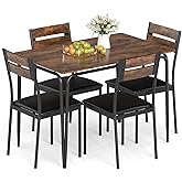 GIANTEX 5-Piece Dining Table Set for 4, 43-Inches Rectangular Kitchen Table &amp; 4 Armless Chairs with Upholstered Seat, Metal Frame, Space-Saving Dinette Set for Living Room (Rustic Brown+Black)
