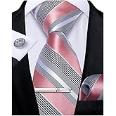 DiBanGu Mens Striped Tie Silk Woven Necktie and Pocket Square Cufflinks Tie Clip Set Wedding Business Formal Gift Tie for Men