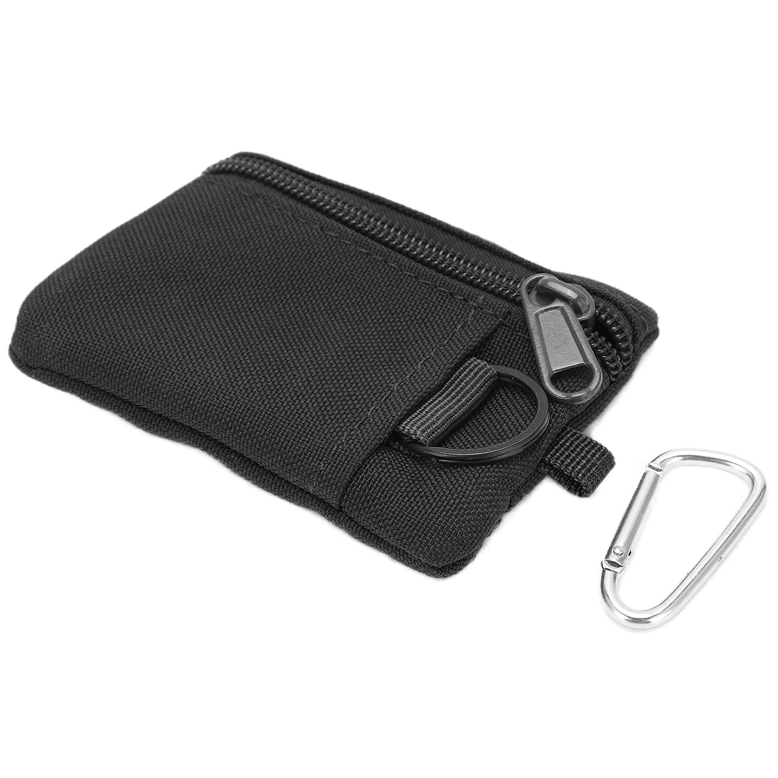 Small Molle, Mini Key Card Case, 1PC Outdoor EDC Molle Wallet Mini Portable Key Card Case EDC Bag Coin Purse with Carabiner(Black)