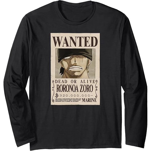 Amazon.com: One Piece Anime Roronoa Zoro Wanted Poster Long Sleeve