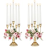 NUPTIO Gold Candelabras Candle Holder Set of 2 Metal Candelabra Centerpieces 5 Branches Candle Stick Stands Candleholder Fireplace Wedding Reception Antique Decorative Dinning Table Christmas