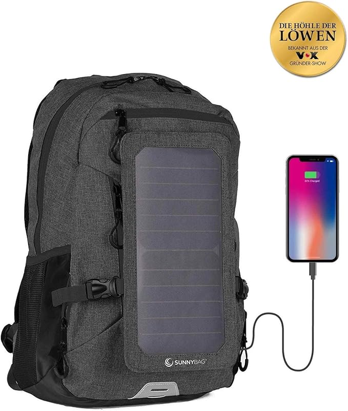 Amazon Com Sunnybag Explorer Solar Backpack Charger World S Strongest Water Resistant Solar Panel For Smartphones And All Usb Devices On The Go 15l Volume And 15 Laptop Compartment Black Black Computers