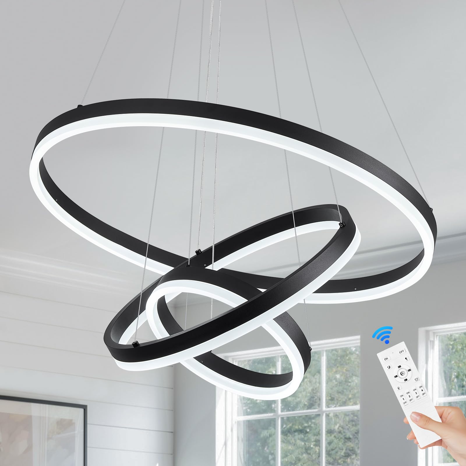Benkut 3-Rings D23.6 Modern LED Chandelier Black