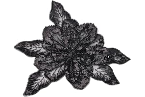 MAYJOYDIY 3D Black Flower Lace Appliques 8.46×8.66 Inch Sequin Glass Seed Beaded Gauze Embellishments Accessories Handcrafted Sparkling Lace Flower Patches for Wedding Dress Bag DIY Sewing Craft