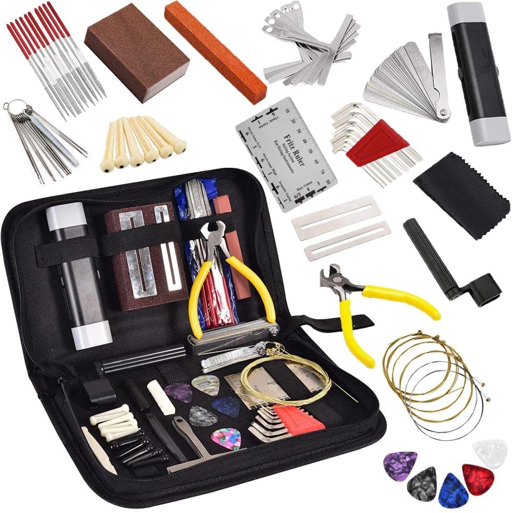 72 Pcs Guitar Repair Kit with Carry Bag, Care Set of Tools for Acoustic, Electric, Ukulele, Bass, Banjo, Music & String Instrument Enthusiast
