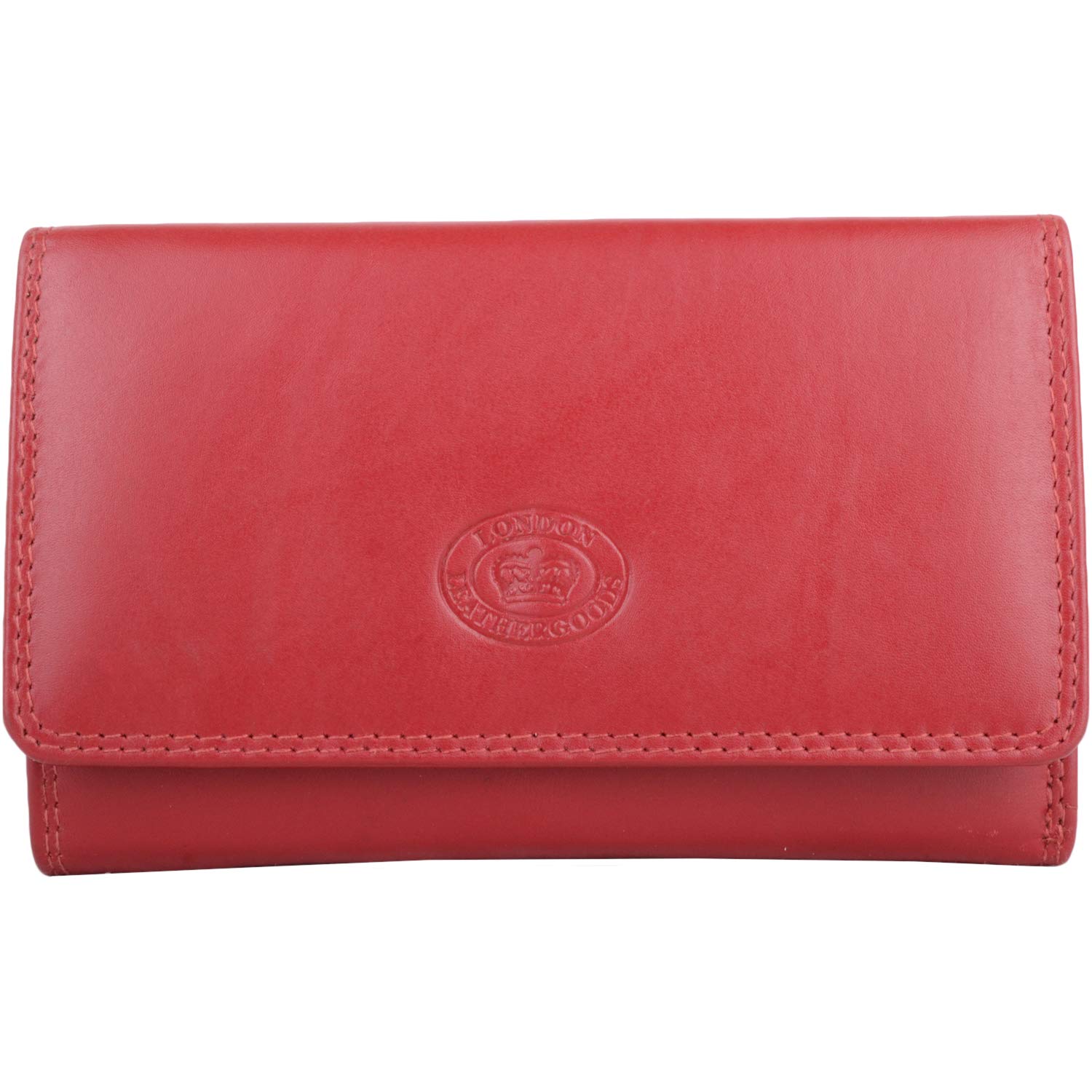 Womens Soft Leather Tri-Fold RFID Protected Purse with Clip Frame Pocket - Dark Red