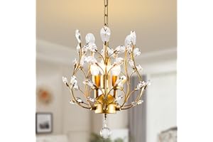 Ganeed Crystal Chandeliers,K9 Crystal Pendant Light with 3-Light Chandelier Lighting Fixtures,Ceiling Light for Living Room Bedroom Restaurant Hallway (Gold)