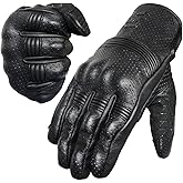 SATHIND Leather Motorcycle Gloves for Men and Women | Touchscreen | Full Finger | Goatskin Leather Hard Knuckle Motorcycle Riding Gloves (Perforated, Small)
