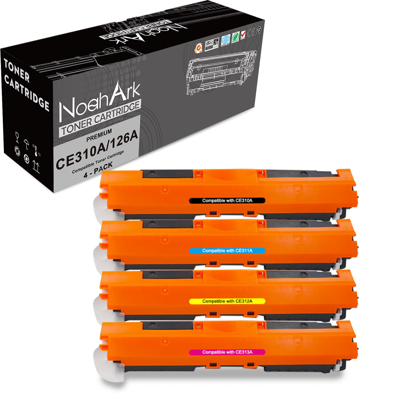NoahArk Compatible for HP 126A(CE310A CE311A CE312A CE313A) Toner Cartridge Replacement for LaserJet CP1025 CP1025nw CP1020 M175a M175nw Pro 100 MFP M175a M175nw M275 TopShot M275a M275nw (BK/C/M/Y)