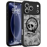 OOK Magnetic for iPhone 18 Pro Max Case Black Skull Folwers Design | Slim Translucent Matte [MagSafe Compatible] Full Camera Protection with Screen Protector, Gift giving & daily matching
