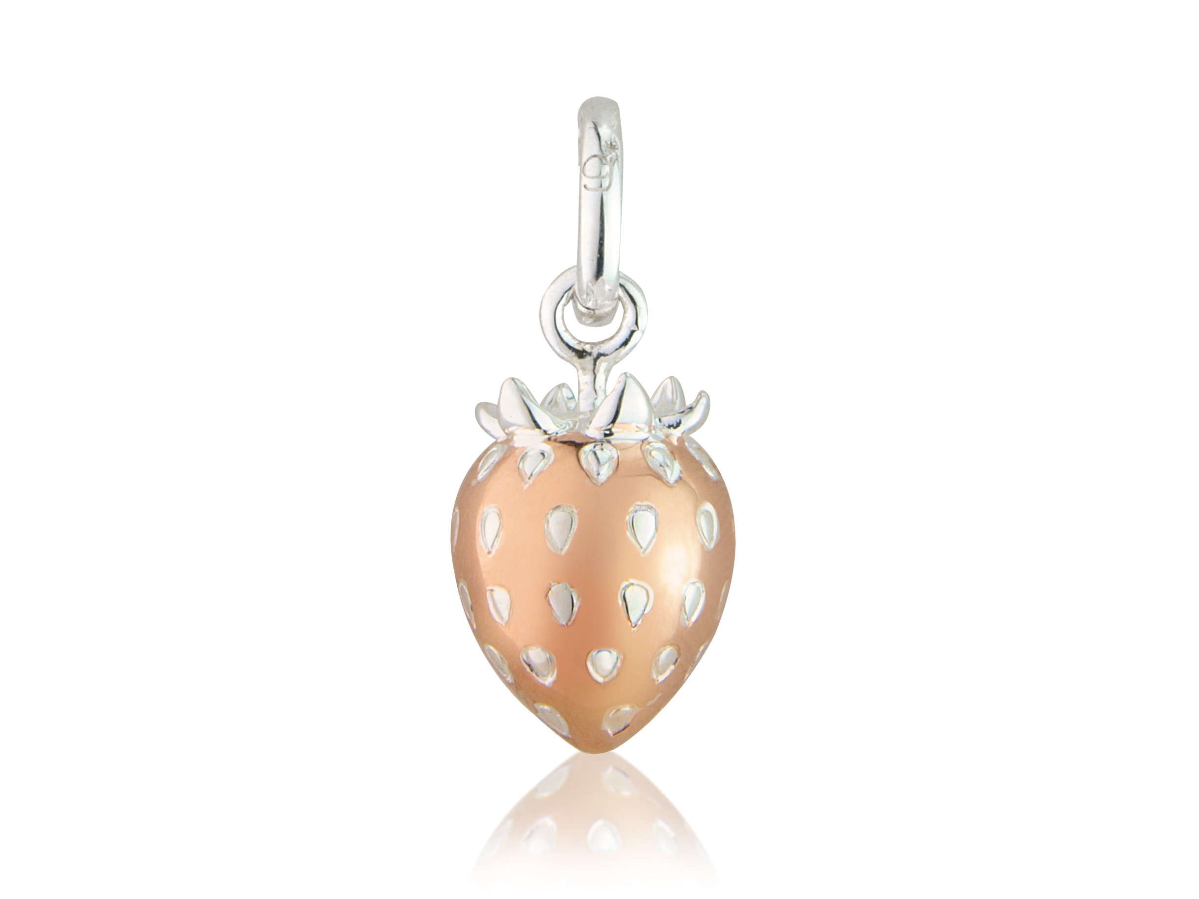 Gemma J Silver Strawberry Fruit Charm/Pendant with rose gold detail, compatible with most popular charm bracelets