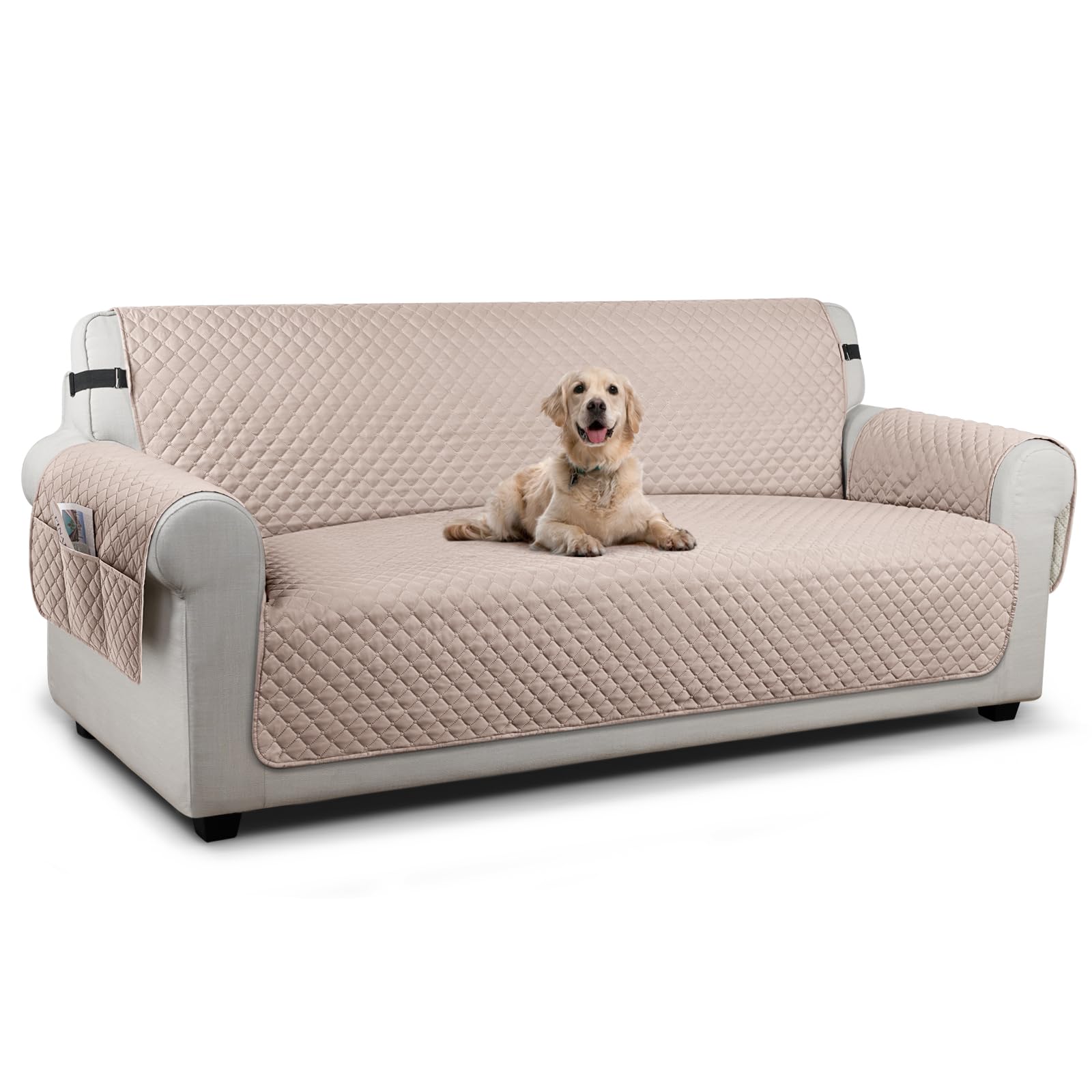 TAOCOCO Sofa Slipcovers Sofa Covers 3 Seater,Settee Covers with Storage Pockets,Anti Slip Couch Covers,Washable Sofa Protector for Pets(Khaki)