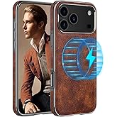 LOHASIC for iPhone 17 Pro Leather Case, Compatible with MagSafe, Vintage Elegant PU & Metal Bumper Trim, Protective Phone Cover Magnetic Case for iPhone17 Pro 6.3" 2025 - Retro Brown