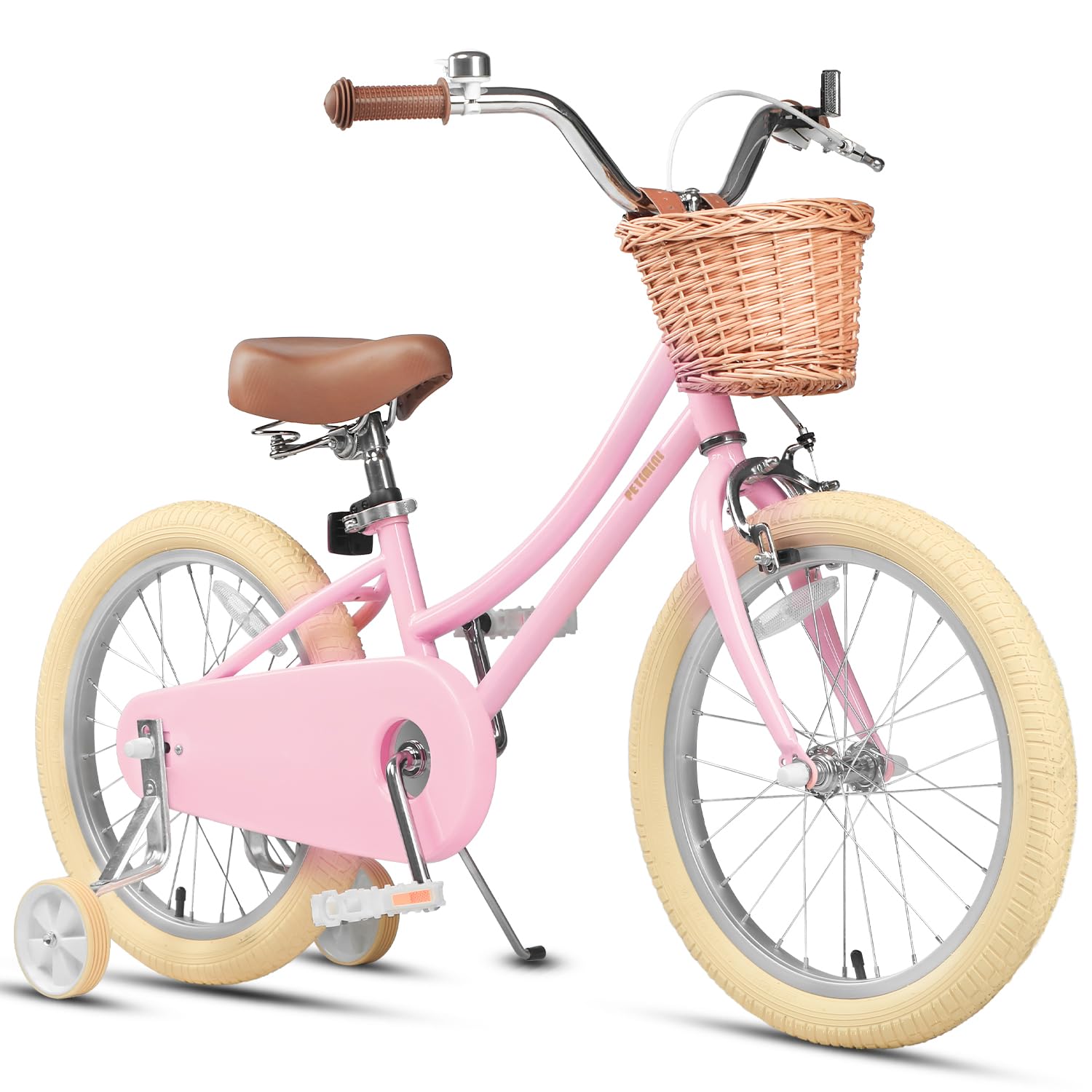 Photo 1 of *****FACTORY SEALED****Petimini 18 Inch Little Kids Bike for Age 5 6 7 8 Years Old Girls Retro Vintage Style Bicycles with Basket Training Wheels and Bell, Pink