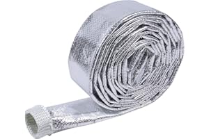 BuyUneed Car Aluminized Sleeving Heat Sheathing Roll - Heat Radiant and Prevent Vapor Lock Heat Shield for Brake Cable/Fuel Line/Spark Plug (1inch(I.D. Wide) - 72'')