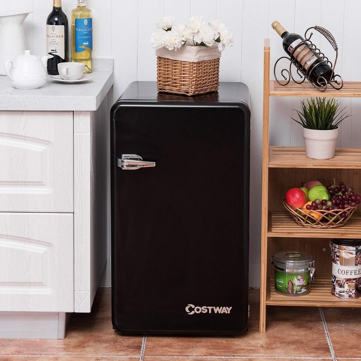 Modern Design Style Retro Mini Refrigerator 3.2 CU. FT with Interior Shelves Beverage Cooler Favorite Drinks Cold Wine, Decor Home Kitchen Built-in Furniture, Floor Standing