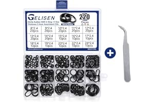 Gelisen 220Pcs Nitrile Rubber O-Rings Kit Thickness 2.4mm 15 Size Universal NBR Metric Washer Gasket Assortment Set for Automotive Faucet Pressure Plumbing Sealing Repair,Air or Gas Connections