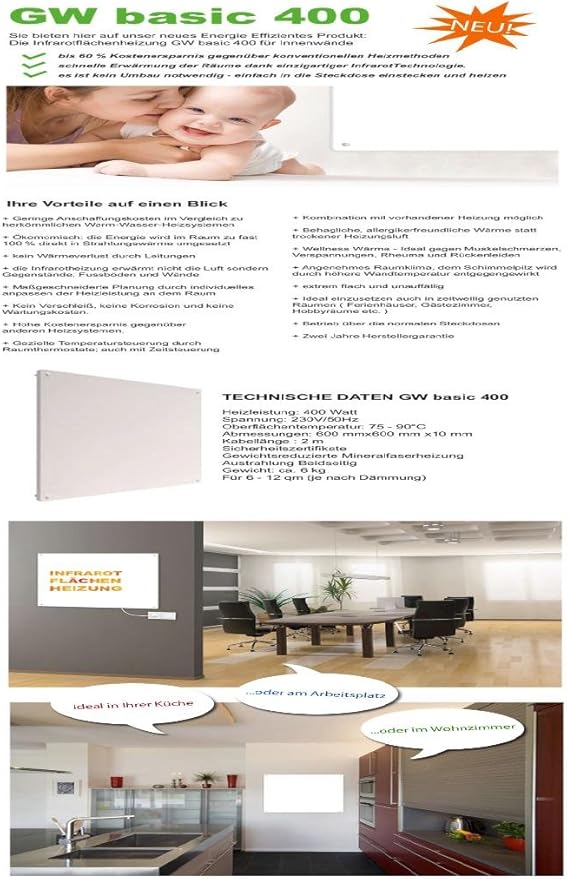 Infrarotheizung 400 Watt Hobbyraum Wintergarten Garage Amazon De Baumarkt