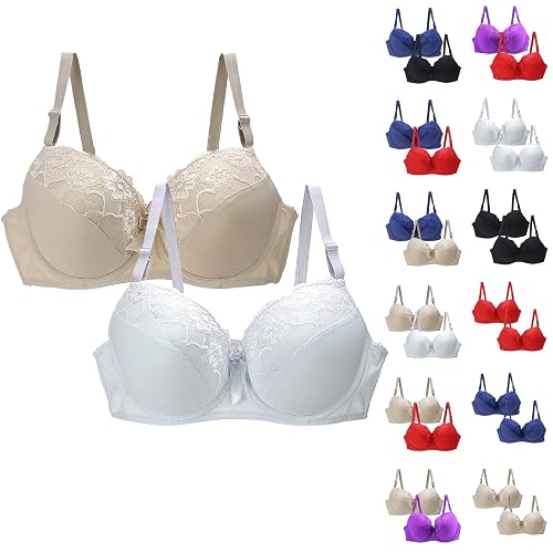 Sports Bras Women Plus Size Women's Full Coverage Bras Set, Floral Lace Bralette and Sleep Bra with Adjustable Straps, Soft Breathable Cotton Lined Soft for Women Large Breasts