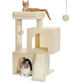 PAWZ Road 30" Cat Tower, Small Cat Tree with 2 Condos for Indoor Cats | Cat Trees for Small Cats,Cat Houses with Scratching Ramp and Posts,Dual Condos&amp;Top Perch for Multi-Cat