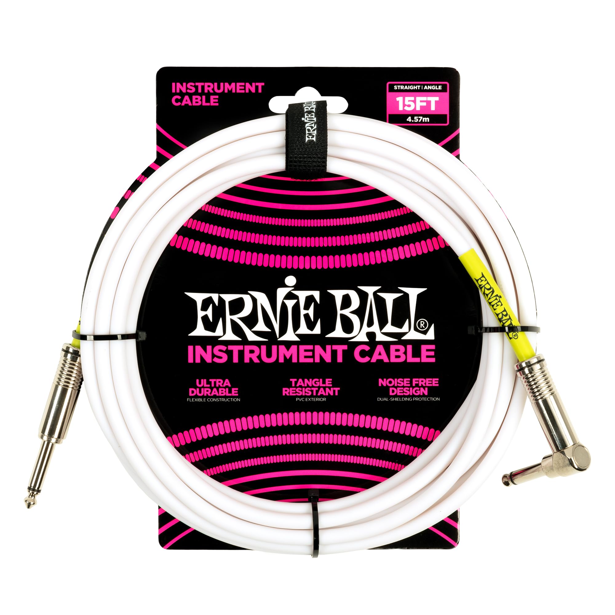Ernie Ball 15 Straight/Angle Instrument Cable - White