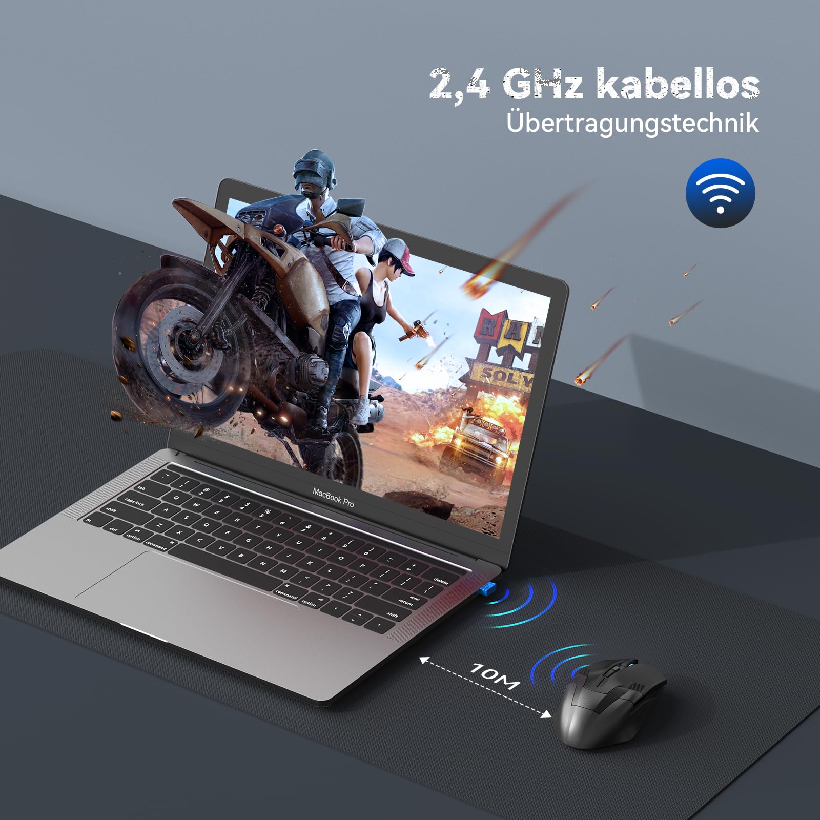 TECKNET Kabellose Gaming Maus, 2,4 GHz Wireless Mouse Gaming mit Schnellfeuertaste, 8 Tasten, 4800 DPI, 20 Millionen Klicks, Ergonomische Optische Maus für PC/Mac/Laptop 5