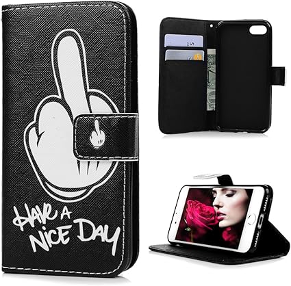 Amazon Co Jp Iphone8ケース 手帳型 Iphone7 ケース 手帳型 Lanveni イラスト アイフォン8カバー アイフォン7カバー横開き カード収納 マグネット式 スタンド機能 防塵 保護 中指を立てる 人気 パソコン 周辺機器