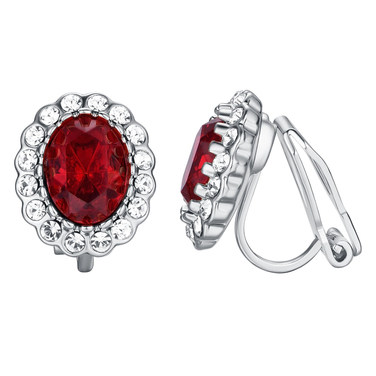Vogem Red Non Pierced Clip On Earrings for Women Zirconia Crystal Non Pierced Earrings White Gold Plated Vintage Fancy Clip On Earrings