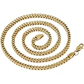 GOLD IDEA JEWELRY 5 Times Real 14k/ White Gold Plated Franco Link Chain 2.5mm/4mm Stainless Steel Bracelet and Necklace for Men Women