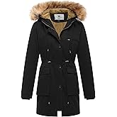 WenVen Women's Winter Thicken Fleece Jacket Fur Hooded Military Parka Coat
