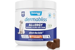 Vetnique Dermabliss Seasonal Dog Allergy Relief & Immune Support Supplement Allergy Chews for Dogs Itching and Licking with Omega 3 Fish Oil & Probiotics for Itch Relief (60 Count Chews)