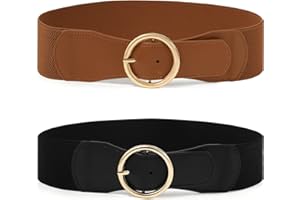 Women Wide Stretchy Waist Belt - 2 Pack Womens Elastic Belts Vintage Wide Cinch Belt for Dress