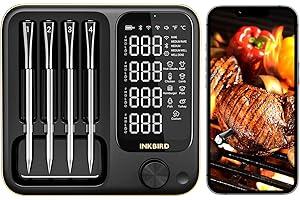 Smart Wireless Meat Thermometer with 4 Probes - WiFi/Bluetooth 5.4/Offline Modes - Truly Wireless Unlimited Remote Monitoring