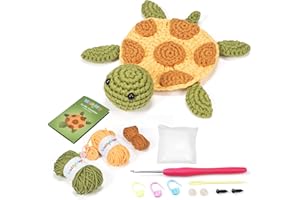 WaldyWop Crochet Kit for Beginners – Turtle Pattern Knitting Kit w/Easy to Follow Tutorials, Ergonomic Hook & Tangle-Free Yarn, Complete DIY Craft Set for Girls 8-12 & Women, Cute Birthday Gifts