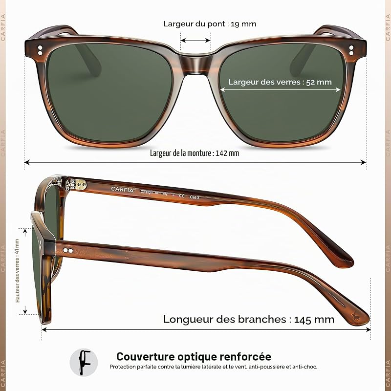 Lunettes de Soleil Homme Polarisée Lunettes Solaires Cat.3 Anti UV pour Pêcher Voyager Conduire