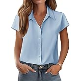 Zeagoo Womens Button Down Shirt V Neck Blouses Cap Sleeve Top Dressy Casual Blouses 2025 Trendy Bussiness Work Outfits S-XXL