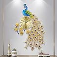 EURSON Large Peacock Wall Clock 31.5 inch Metal Design Non-Ticking Silent Art Digital Wall Clocks for Living Room Decor Gold