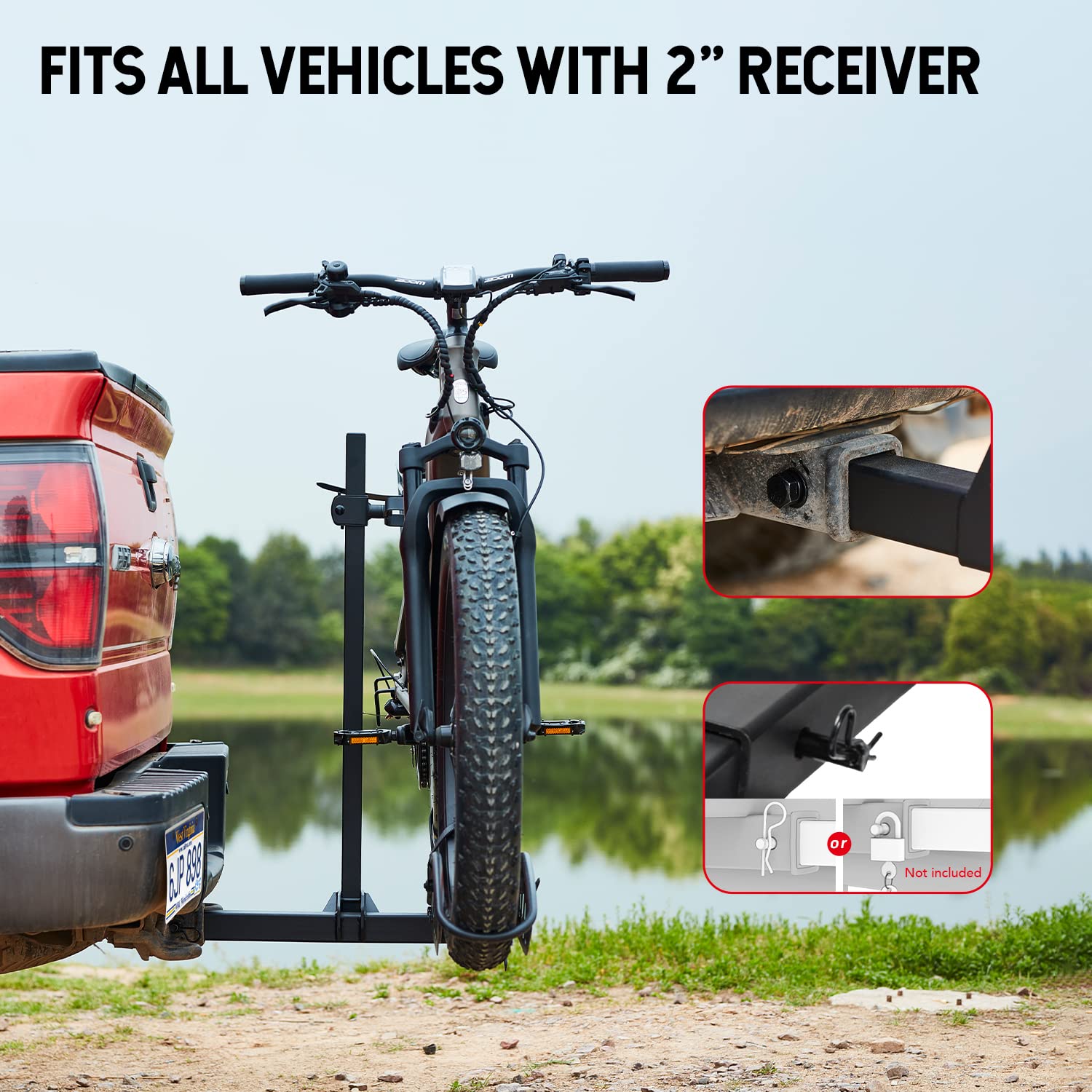 Young Hitch Single 1 Bike Rack with Ramp,100 lbs Capacity E-Bike Carrier Rack for Cars Trucks SUVs Minivans RV, Trailer, Mount Platform Style, Fits Up to 5’’ Fat Tire Bicycle for 2 inch Receiver